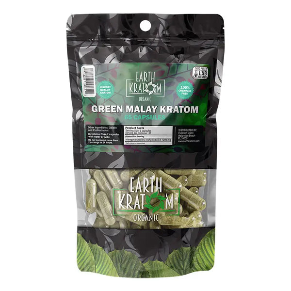 65ct green malay kratom capsules by earth kratom